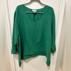 LA fixsun 100% Linen Green Top Flowy Lagenlook size XL